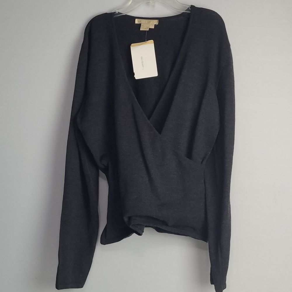 STUDIO 121 BLOUSE SWEATER MERINO WOOL CHARCOAL LONG SLEVEE M MADE IN ITALY